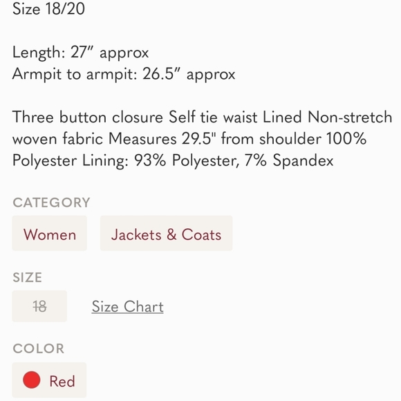 Eloquii Draper James Red Belted Cape Coat sz 18/20 - Picture 10 of 10